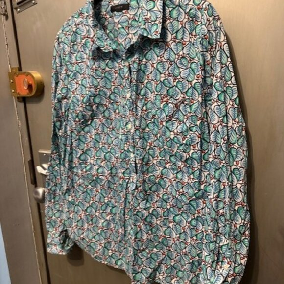 J Crew Leaves & Berries Green Blue Popover Button Front Shirt - Picture 7 of 16